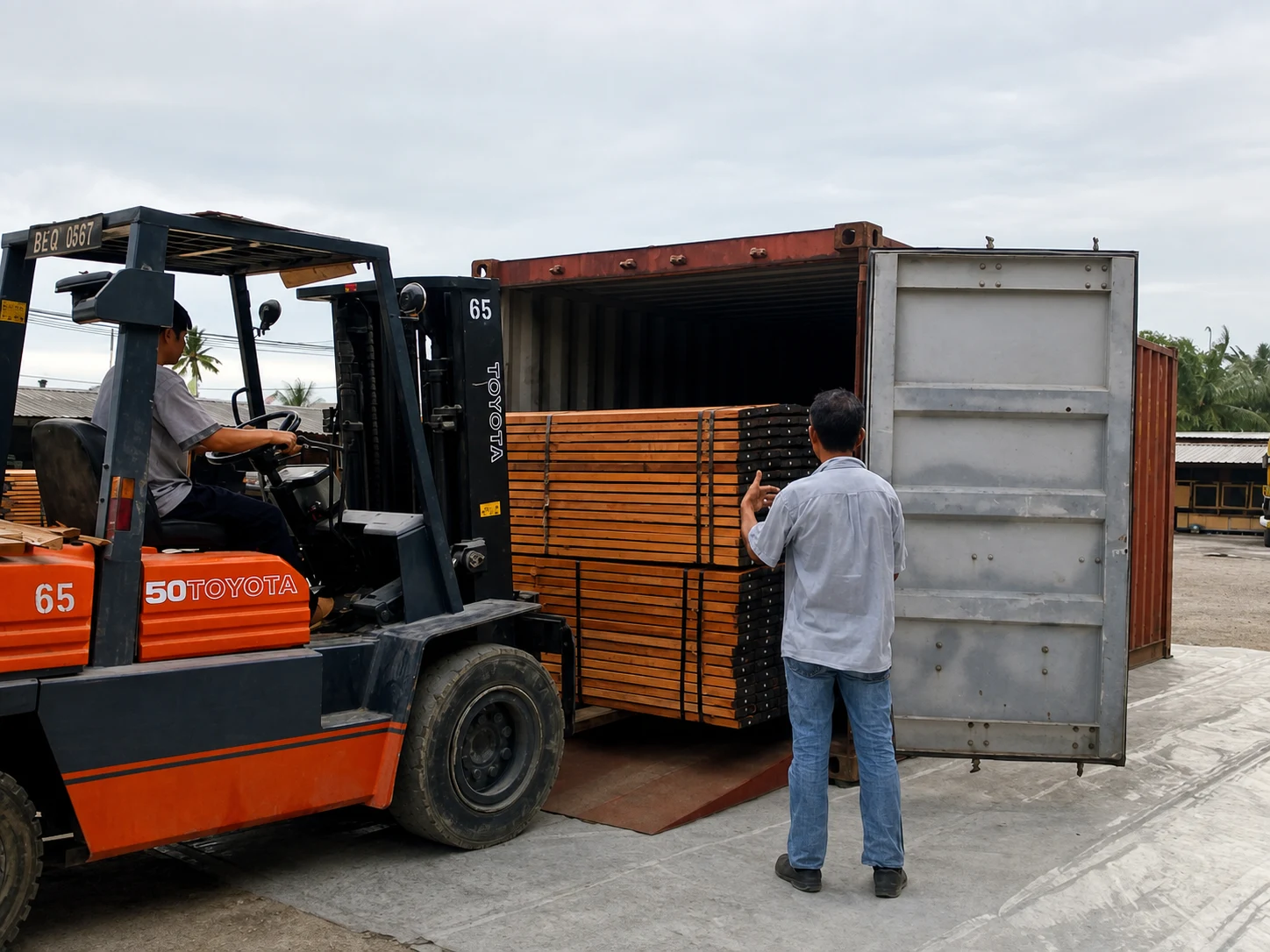 Prepared timber sections being loaded for delivery from the facility