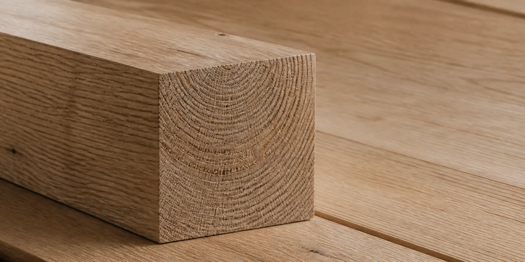 Close detail of solid timber end grain and a planed wood surface